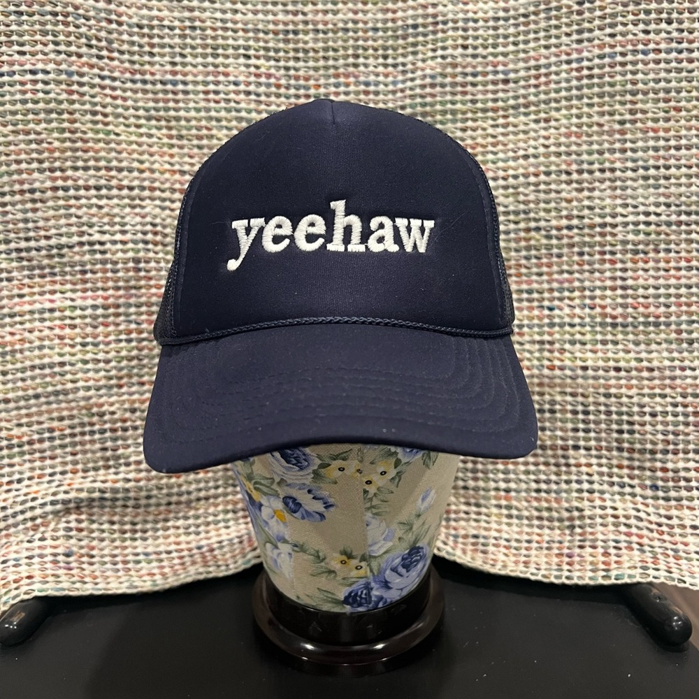 Otto Navy Blue Yeehaw Embroidered Rope‎ Band Trucker Hat SnapBack Western Punchy